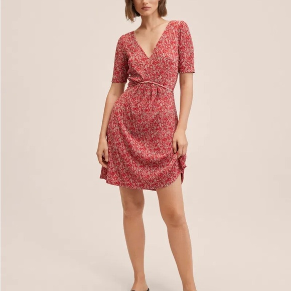 Mango Dresses & Skirts - Mango Red Ditsy Floral Wrap-Style Mini Dress